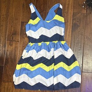 Vibrant Chevron Casual Dress - Blue, Yellow, White